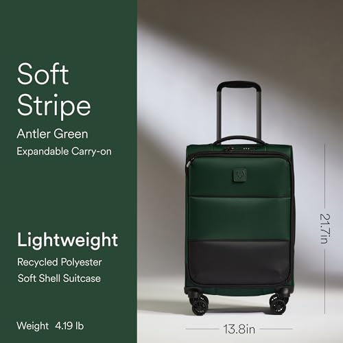 ANTLER Soft Stripe Carry On Luggage 22x14x9 Airline Approved Cabin Suitcase with Expander Adjustable Handle 4 Spinner Wheels Lightweight TSA Lock Recycled Polyester Luggage Antler Green - Image 3