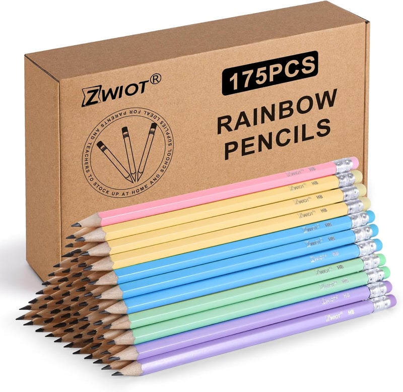 ZWlOT 175 قطعة من أقلام الباستيل #2، أقلام مبرأة مسبقًا مع ممحاة بالجملة، ألوان متنوعة، أقلام خشبية سداسية للفصول الدراسية والمكاتب، صندوق هدايا - Image 1