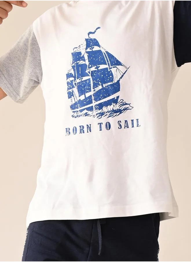 ليلك Boat Printed T-shirt with Drawstring Short Set