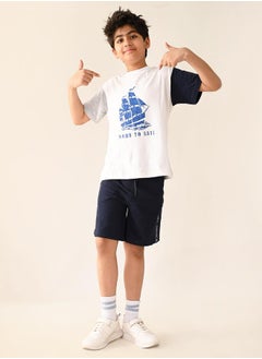LILPICKS Boat Printed T-shirt with Drawstring Short Set  - Image 1