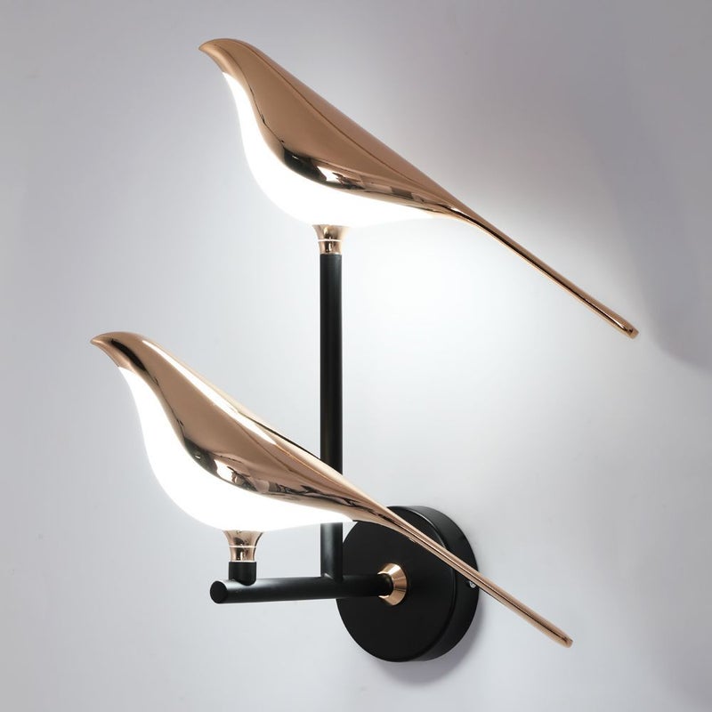 Wall Sconce with Rotating Bird, Black & Gold, LED - Image 1