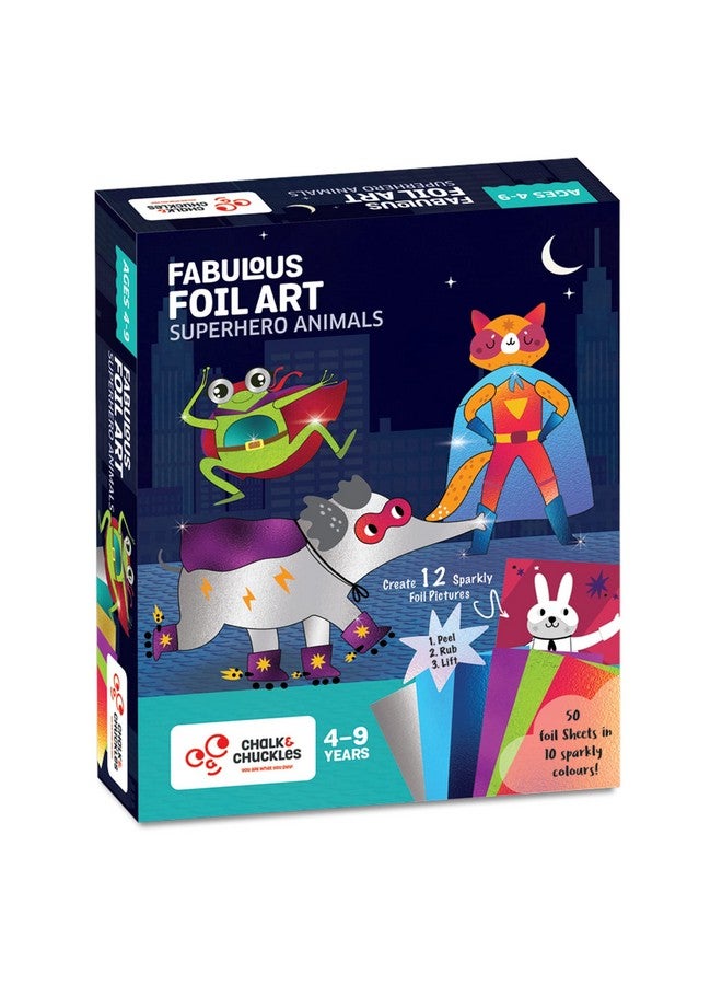 CHALK AND CHUCKLES Paper Art And Craft Kit; Fabulous Foil Art; Gift For Boys; Girls Age 4-9 Year Old; Create 12 Superhero Animals Theme Pictures; Creative Toys For Kids, Multicolor - Image 1
