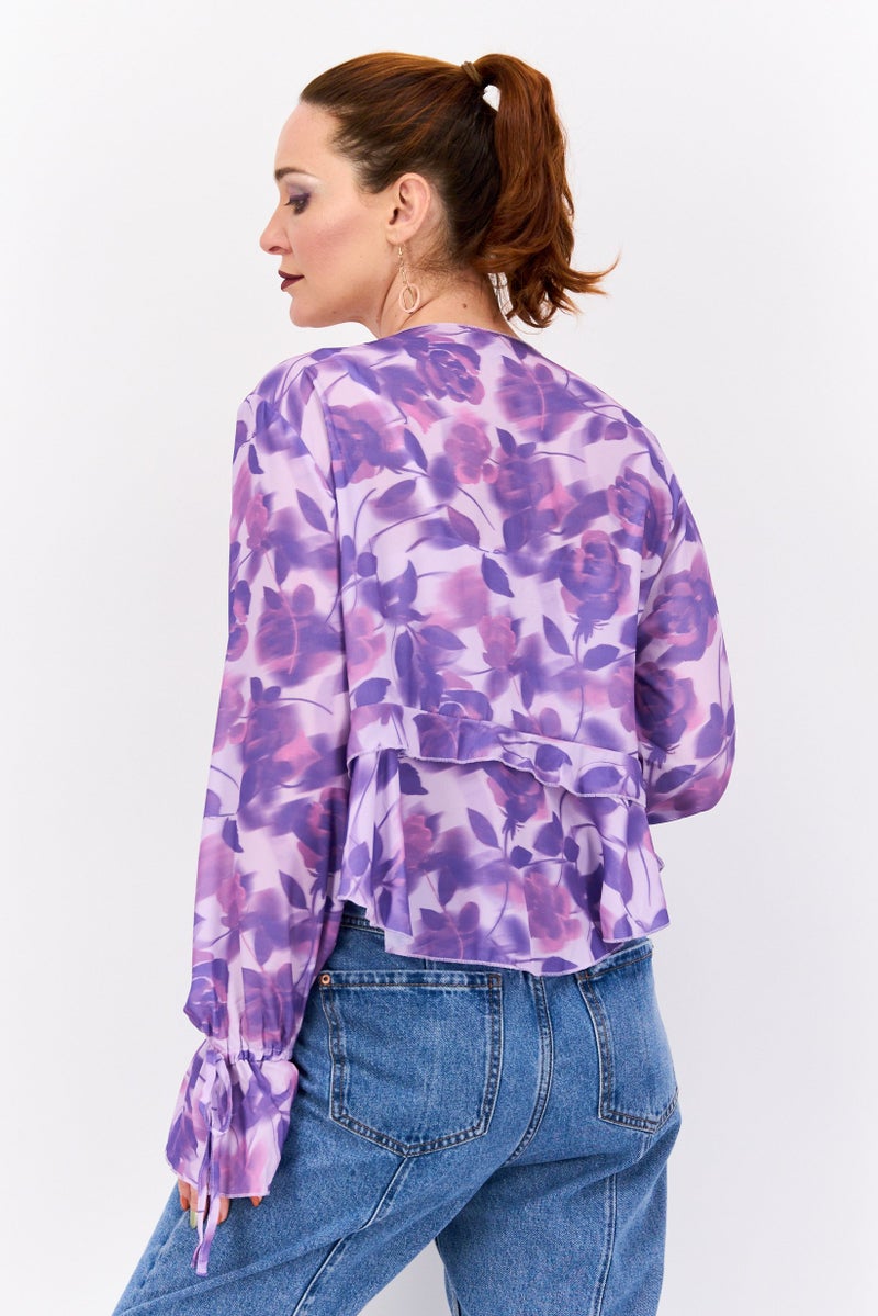 ASOS Women Tie  Neck Long Sleeves Floral Print Blouse, Multicolor - Image 2