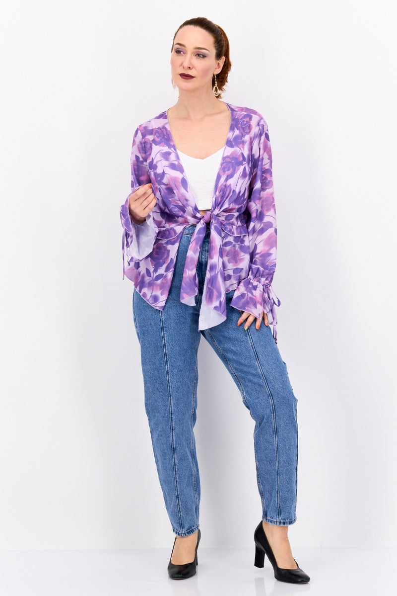 ASOS Women Tie  Neck Long Sleeves Floral Print Blouse, Multicolor - Image 4