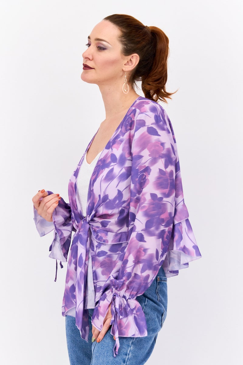ASOS Women Tie  Neck Long Sleeves Floral Print Blouse, Multicolor - Image 3