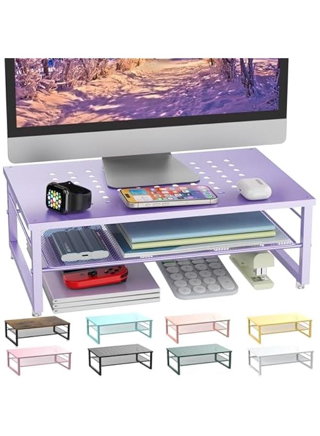 Arabest 2-Tier Metal Monitor Stand Riser, Office Desk Storage Organizer for Computer Monitor, Laptop, Printer, Office Supplies (Purple) - Image 1