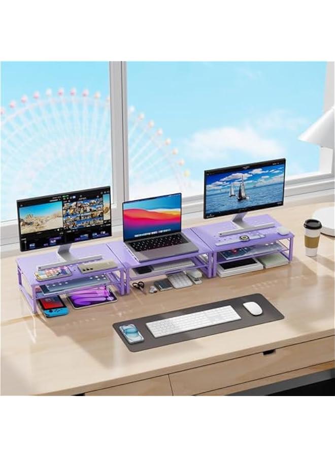 Arabest 2-Tier Metal Monitor Stand Riser, Office Desk Storage Organizer for Computer Monitor, Laptop, Printer, Office Supplies (Purple) - Image 5