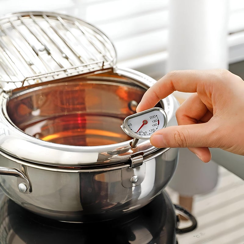 2.2L Stainless Steel Deep Fryer with Lid, Thermometer, Oil Drain Rack for Frying Potatoes, Shrimp, Chicken Wings, Fried Food - Image 4