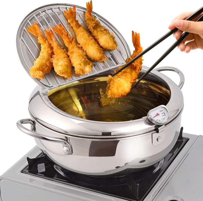 2.2L Stainless Steel Deep Fryer with Lid, Thermometer, Oil Drain Rack for Frying Potatoes, Shrimp, Chicken Wings, Fried Food - Image 1