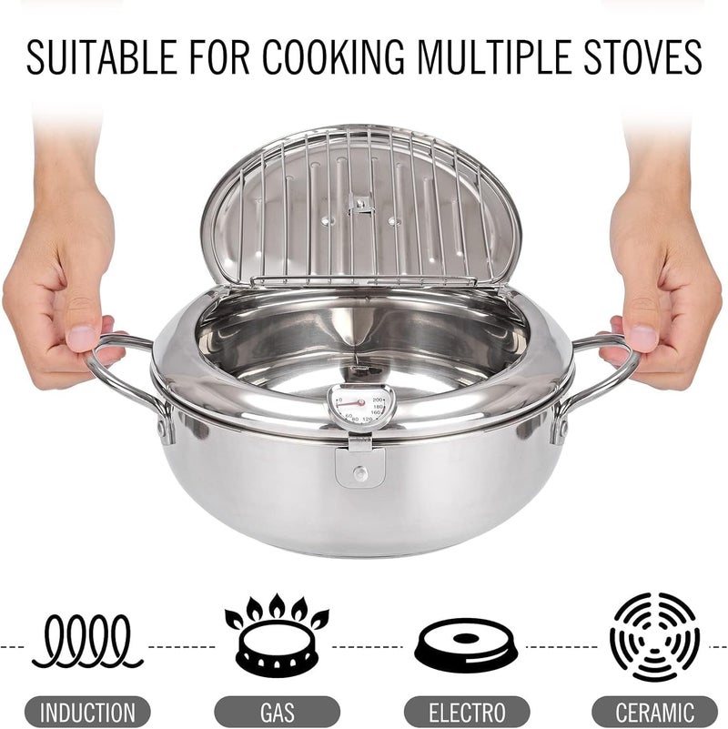 2.2L Stainless Steel Deep Fryer with Lid, Thermometer, Oil Drain Rack for Frying Potatoes, Shrimp, Chicken Wings, Fried Food - Image 5