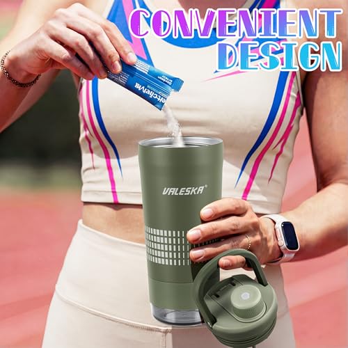 VALESKA Shaker Bottle for Protein Mixes with Storage | 24oz Insulated Stainless Steel Protein Shaker, BPA Free, Leak Proof, Dishwasher Safe, Perfect for Protein Shakes and Pre Workout | Green - Image 3