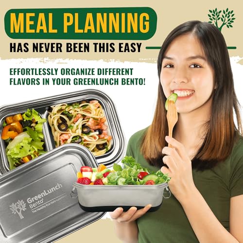 GreenLunch Bento صندوق غداء بيانتو من الفولاذ المقاوم للصدأ، صندوق غداء خالي من BPA مع أكواب وجبات خفيفة وحاويات غداء مقاومة للكسر للبالغين والأطفال مع أقفال ضغط - مثالي للمدرسة والمكتب - Image 5