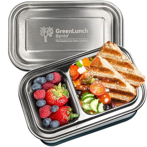 GreenLunch Bento صندوق غداء بيانتو من الفولاذ المقاوم للصدأ، صندوق غداء خالي من BPA مع أكواب وجبات خفيفة وحاويات غداء مقاومة للكسر للبالغين والأطفال مع أقفال ضغط - مثالي للمدرسة والمكتب - Image 1