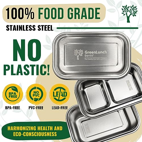 GreenLunch Bento صندوق غداء بيانتو من الفولاذ المقاوم للصدأ، صندوق غداء خالي من BPA مع أكواب وجبات خفيفة وحاويات غداء مقاومة للكسر للبالغين والأطفال مع أقفال ضغط - مثالي للمدرسة والمكتب - Image 4