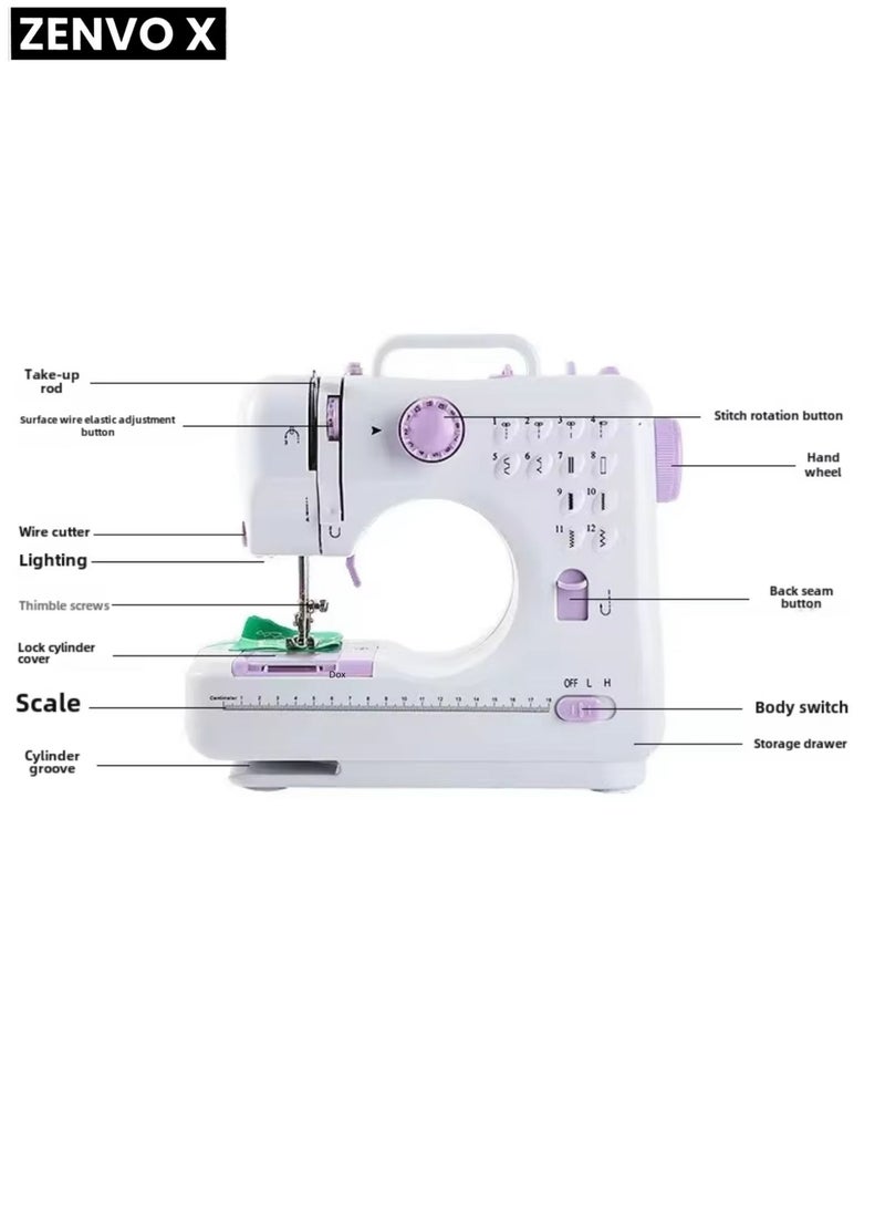 zenvo X Electric Sewing Machine, 12-Needle Two-Way Household Portable Sewing Machine for Sewing, Overlocking, and Buttonholes  - Image 4