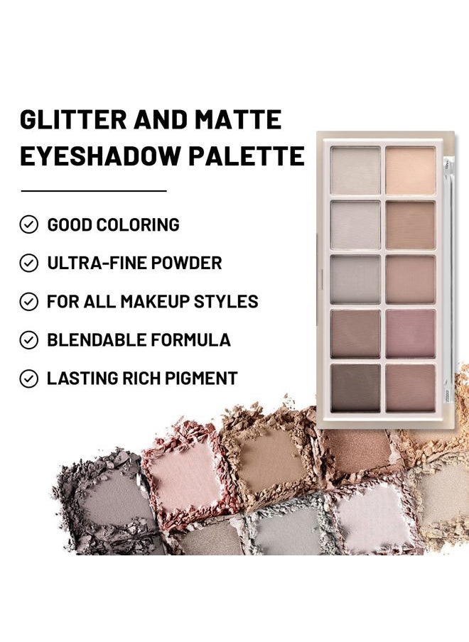 KYDA 10-Color Neutral Taupe Matte Eyeshadow Palette - High Pigmented Nude Brown & Smokey Grey Shades  - Image 2