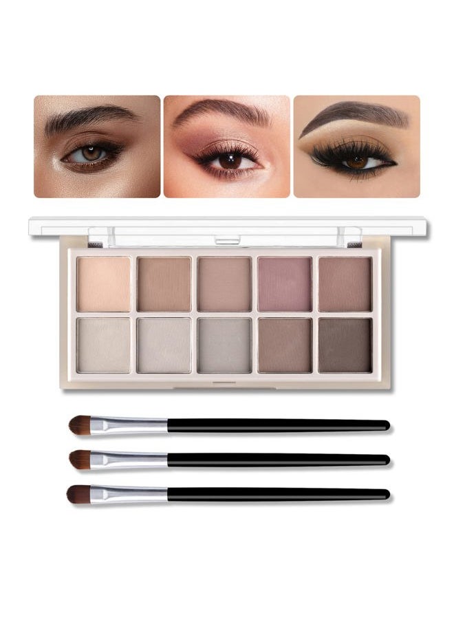 KYDA 10-Color Neutral Taupe Matte Eyeshadow Palette - High Pigmented Nude Brown & Smokey Grey Shades  - Image 1