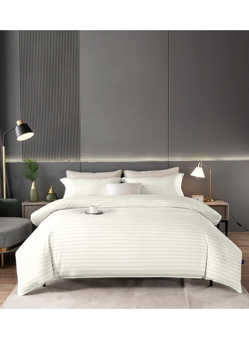 أيه دابليو دي طقم مفروشات سرير فندقي مع لحاف وشرشف مطاطي و4 أكياس مخدة | خامة قطن صناعي مايكروفايبر ناعمة، تصميم عصري، سهل العناية، مقاس سوبر كينغ