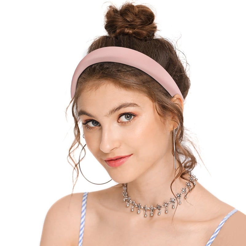 WantGor Padded Headband for Women, Wide Sponge HeadBands Plain Solid Hair Band Hoops Vintage Yoga Head Bands Fashion Elastic Hairband Accessories (Pink) - Image 5