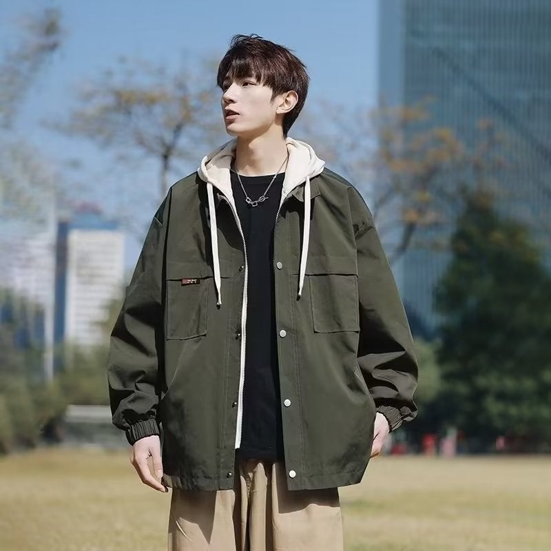Autumn Hooded Two-piece Jacket Men Casual Trendy Brown - Image 2