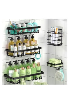 5-Pack Shower Caddy, Adhesive Bathroom Organizer, No Drilling Wall Mounted, Large Capacity, Rustproof Stainless Steel Bathroom Shower Organizer With Hooks, Shower Shelf For Inside Shower Black