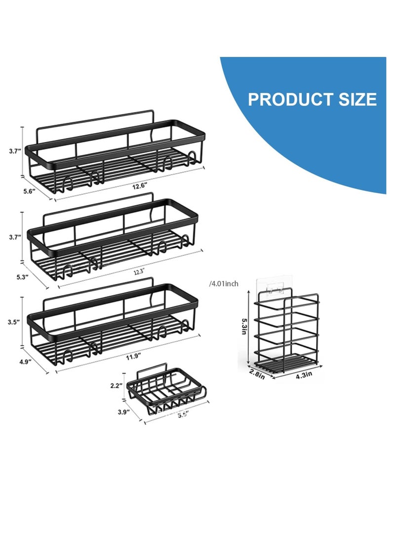 Rightsure - 5-Pack Shower Caddy, Adhesive Bathroom Organizer, No Drilling Wall Mounted, Large Capacity, Rustproof Stainless Steel Bathroom Shower Organizer With Hooks, Shower Shelf For Inside Shower Black - Image 1