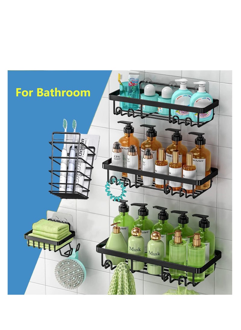 Rightsure - 5-Pack Shower Caddy, Adhesive Bathroom Organizer, No Drilling Wall Mounted, Large Capacity, Rustproof Stainless Steel Bathroom Shower Organizer With Hooks, Shower Shelf For Inside Shower Black - Image 1