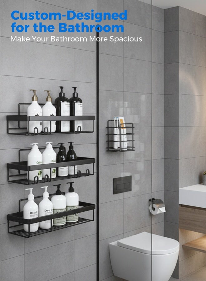 Arabayt 5-Pack Shower Caddy, Adhesive Bathroom Organizer, No Drilling Wall Mounted, Large Capacity, Rustproof Stainless Steel Bathroom Shower Organizer With Hooks, Shower Shelf For Inside Shower Black - Image 2