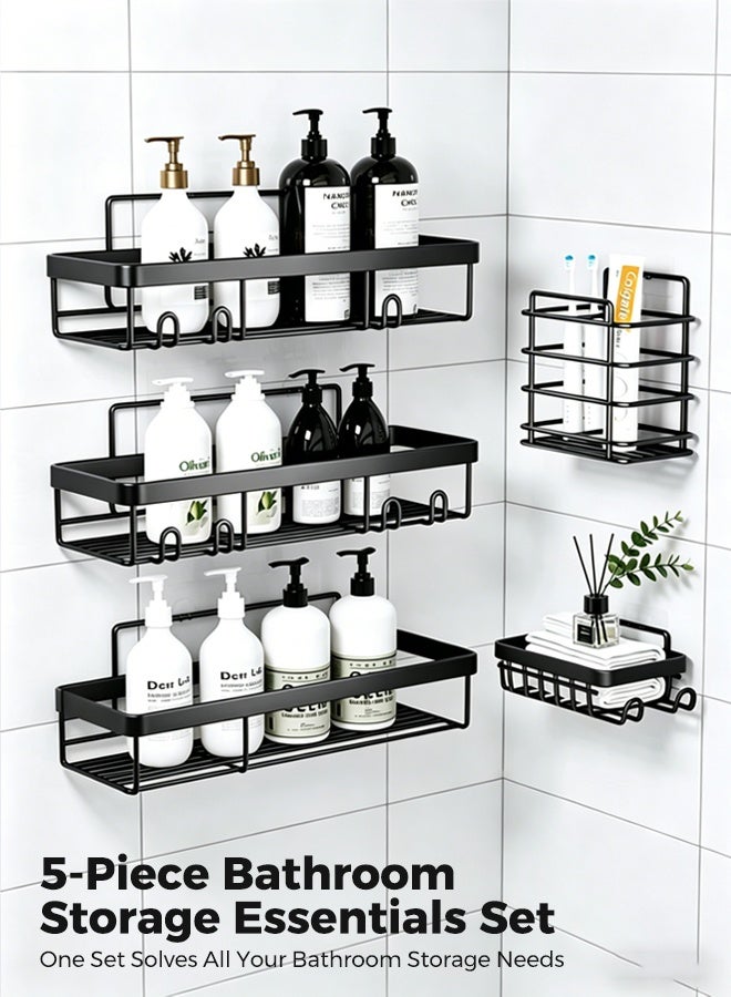 Arabayt 5-Pack Shower Caddy, Adhesive Bathroom Organizer, No Drilling Wall Mounted, Large Capacity, Rustproof Stainless Steel Bathroom Shower Organizer With Hooks, Shower Shelf For Inside Shower Black - Image 1