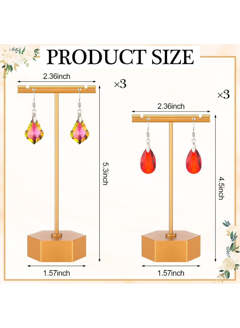 Reginary 6 Pcs Metal Earring T Bar Stand Retail Earring Display Stand Holder with Hexagon Base Tabletop Jewelry Tower Necklace Organizer for Bangles Bracelets Hexagon Base 6 Pcs Height 45 and 53Gold  - Image 2