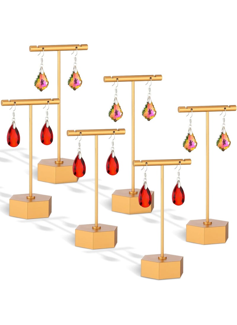 Reginary 6 Pcs Metal Earring T Bar Stand Retail Earring Display Stand Holder with Hexagon Base Tabletop Jewelry Tower Necklace Organizer for Bangles Bracelets Hexagon Base 6 Pcs Height 45 and 53Gold  - Image 1