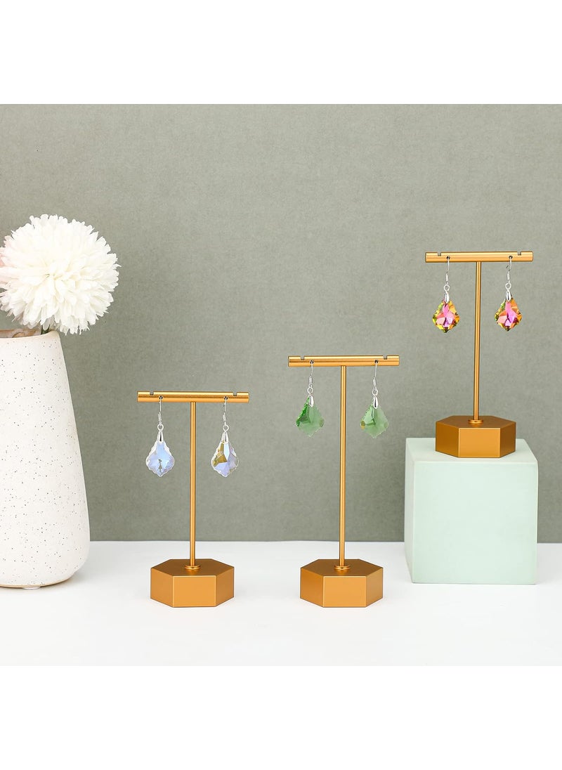 Reginary 6 Pcs Metal Earring T Bar Stand Retail Earring Display Stand Holder with Hexagon Base Tabletop Jewelry Tower Necklace Organizer for Bangles Bracelets Hexagon Base 6 Pcs Height 45 and 53Gold  - Image 5