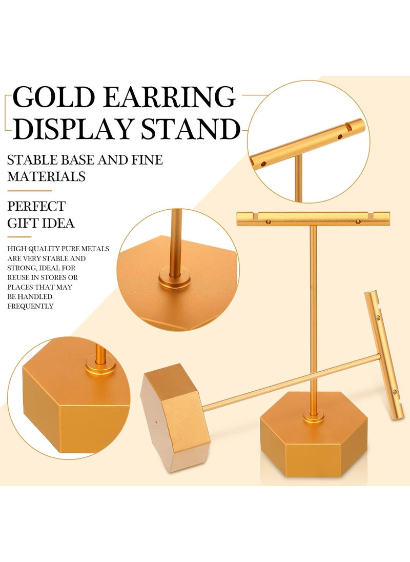Reginary 6 Pcs Metal Earring T Bar Stand Retail Earring Display Stand Holder with Hexagon Base Tabletop Jewelry Tower Necklace Organizer for Bangles Bracelets Hexagon Base 6 Pcs Height 45 and 53Gold  - Image 3