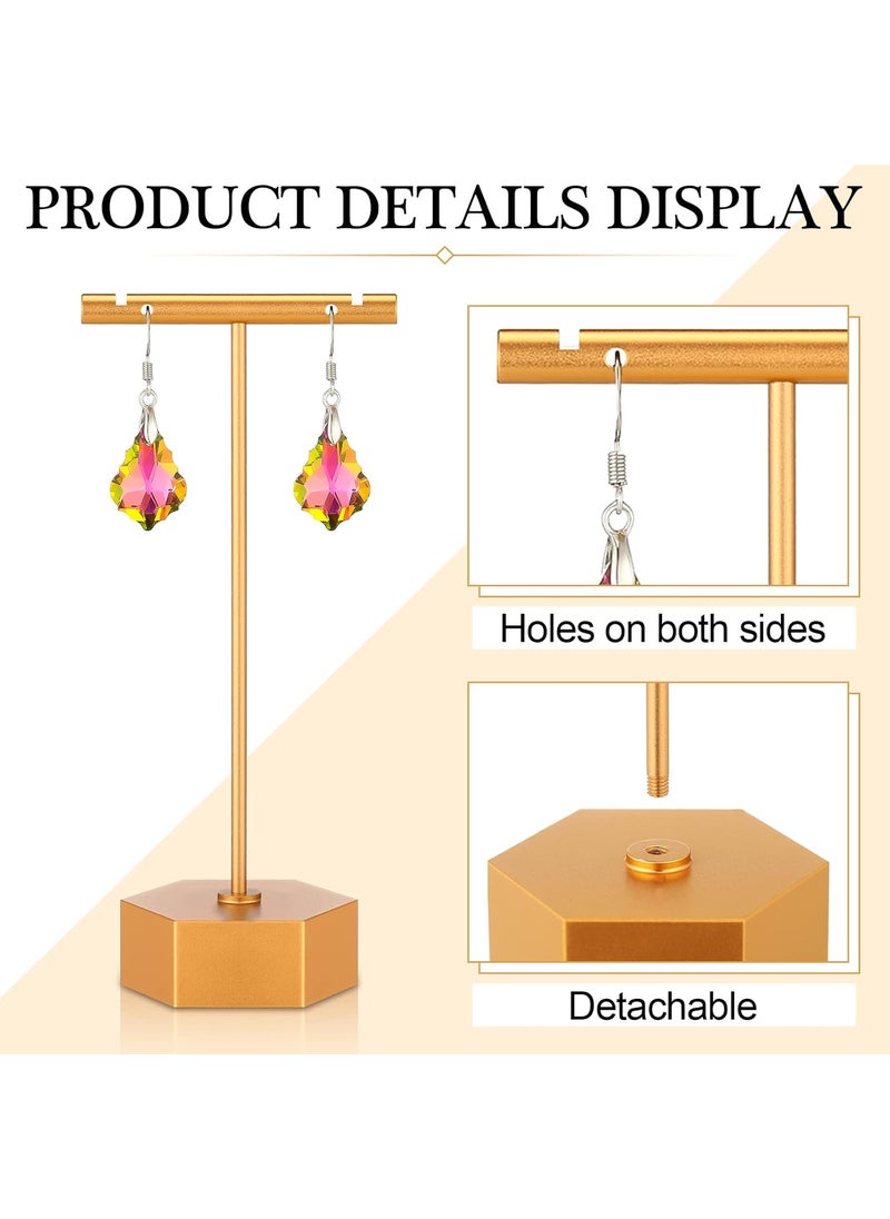 Reginary 6 Pcs Metal Earring T Bar Stand Retail Earring Display Stand Holder with Hexagon Base Tabletop Jewelry Tower Necklace Organizer for Bangles Bracelets Hexagon Base 6 Pcs Height 45 and 53Gold  - Image 4