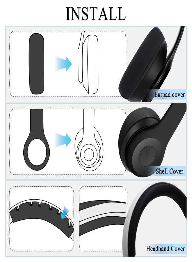 Adhiper 【3 in 1】 Solo 4 Silicone Case Cover Set,Anti-Scratch Ear Pad Cover/Shell Cover/Headband Cover for Beats Solo 4 Headphone,Solo4 Soft Silicone Protector Accessories(Blue) - Image 5