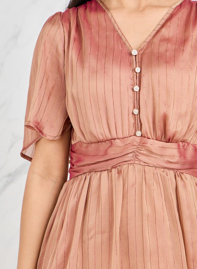 Styli Lurex Striped Chiffon Layered Tiered Maxi Dress