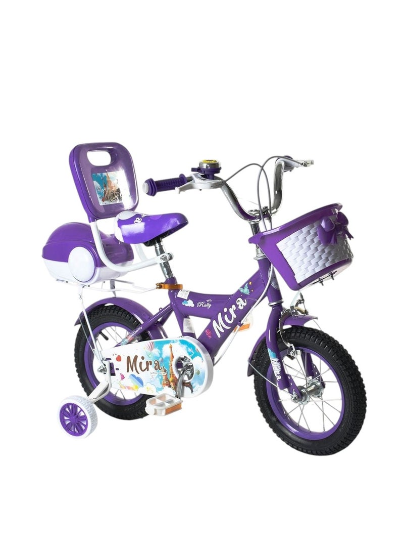 Cute ninos Mira Girls Bike - 12 Inch with Training Wheels, Front Basket and Rear Bag