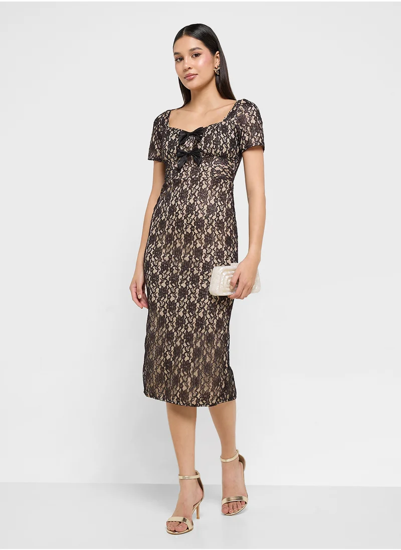جينجر بوتيك Lace Overlay Midi Dress
