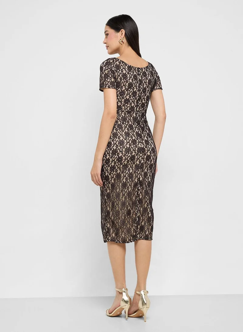 Ginger Boutique Lace Overlay Midi Dress