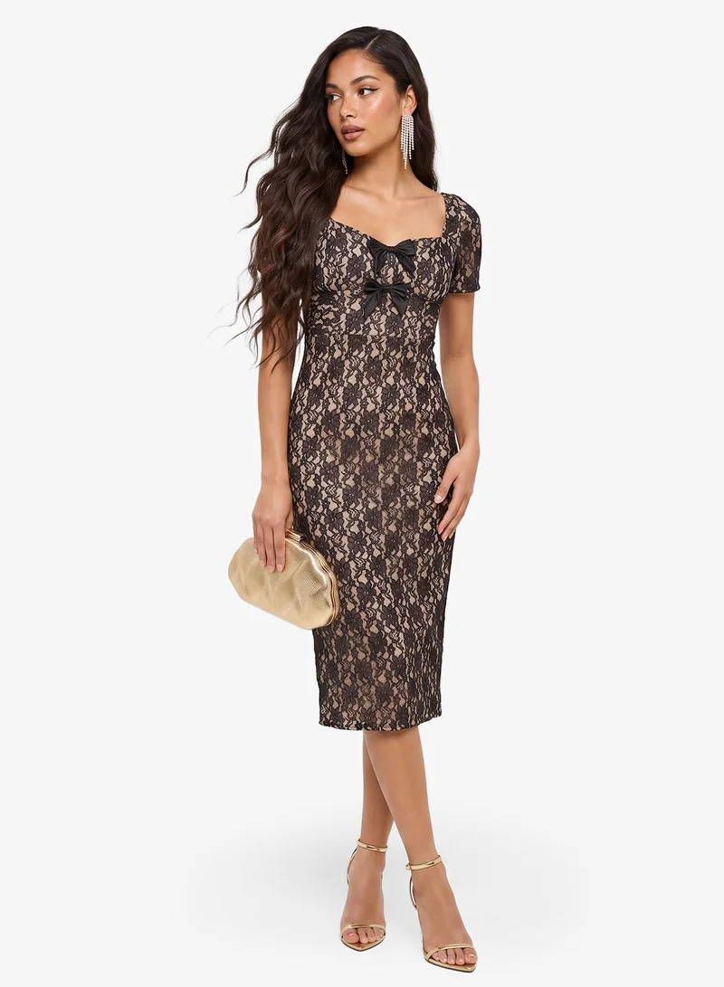 Ginger Boutique  Lace Overlay Midi Dress for Women | Best Price UAE
