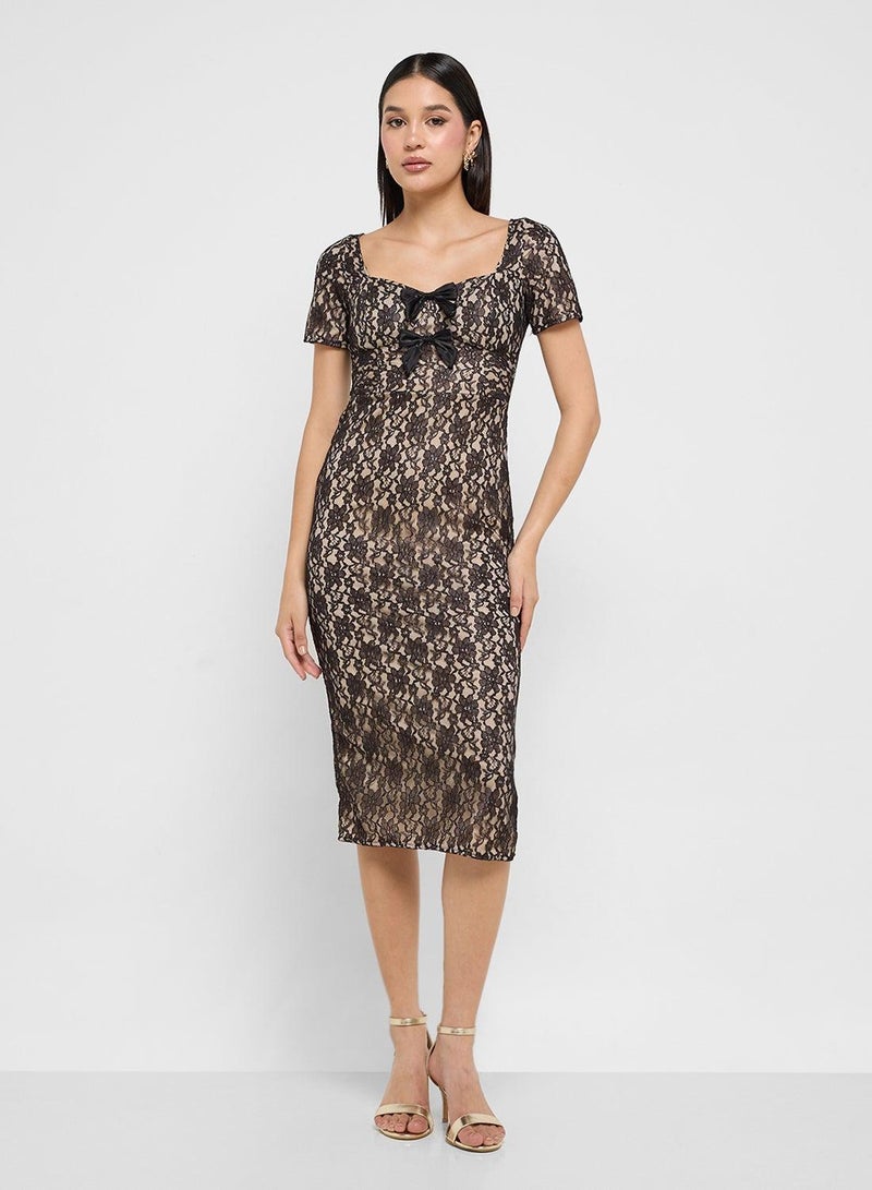 Ginger Boutique Lace Overlay Midi Dress - Image 5