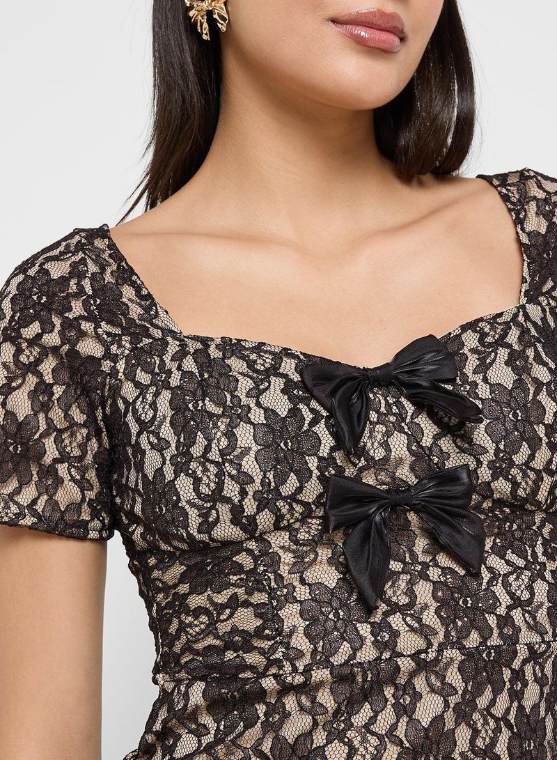 Ginger Boutique Lace Overlay Midi Dress - Image 4