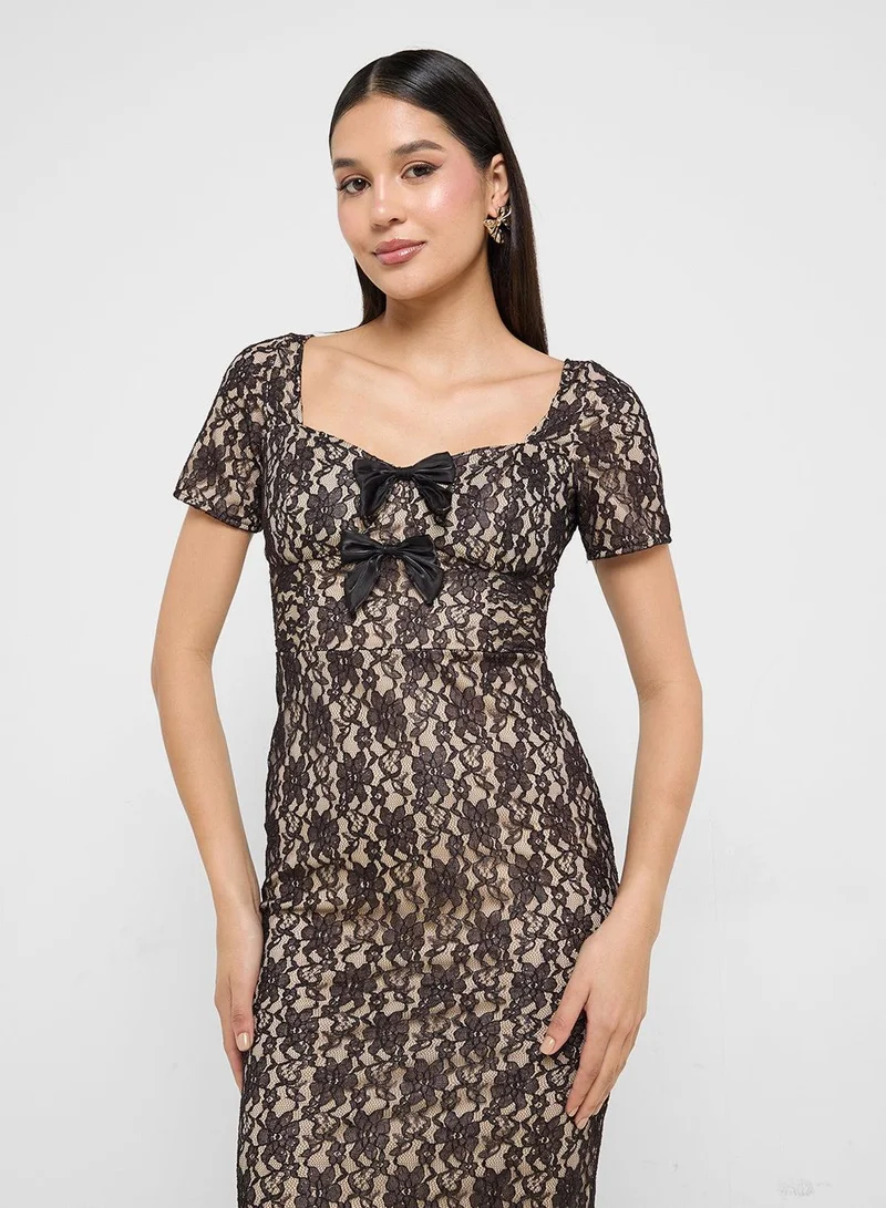 Ginger Boutique  Lace Overlay Midi Dress for Women | Best Price UAE
