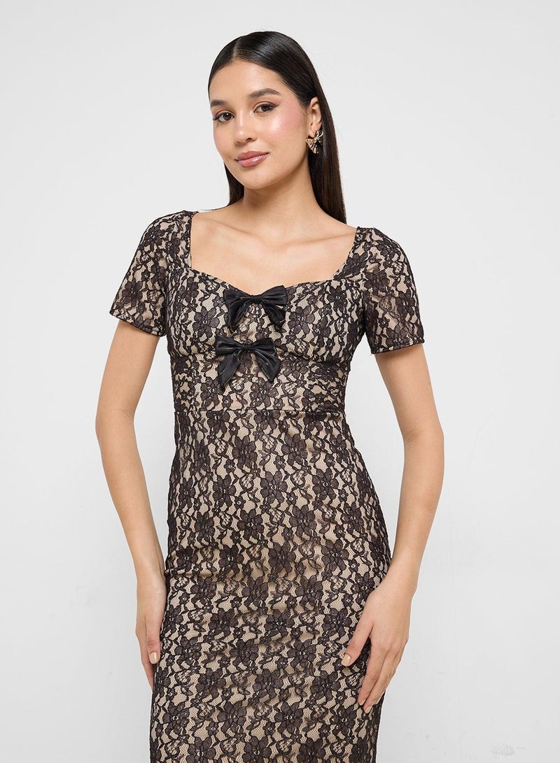 Ginger Boutique Lace Overlay Midi Dress - Image 3
