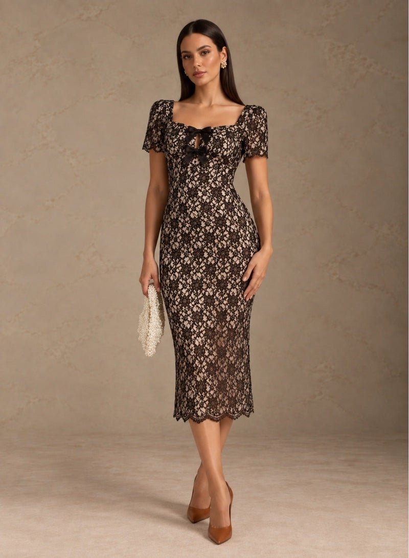 Ginger Boutique Lace Overlay Midi Dress - Image 1