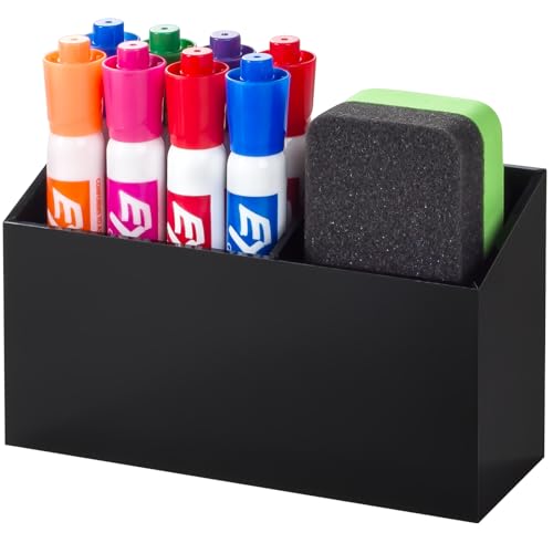 BEYGORM Magnetic Dry Erase Marker Holder for Whiteboard,Non-slip Acrylic Magnet Pen Holder for Fridge Refrigerator,Locker Organizer for Work,Locker Accessories,Pencil Cup for Desk(Black) - Image 1