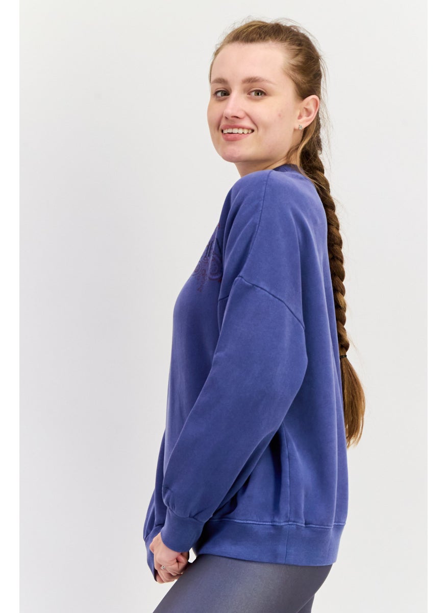 Pepe Jeans Women  Crew Neck Long Sleeves Graphic Print Sweatshirts, Blue  - Image 4