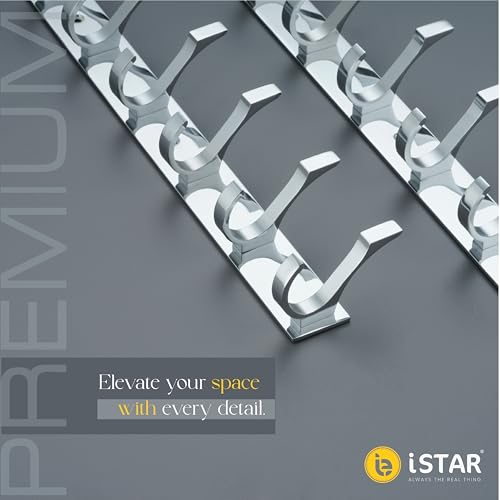 iSTAR Stainless Steel 8 Pin Bathroom Cloth Hooks Hanger Door Bathroom Robe Hooks Rail for Hanging Keys,Clothes,Towel Steel Hook (Silver, Pack of 1) - Image 2