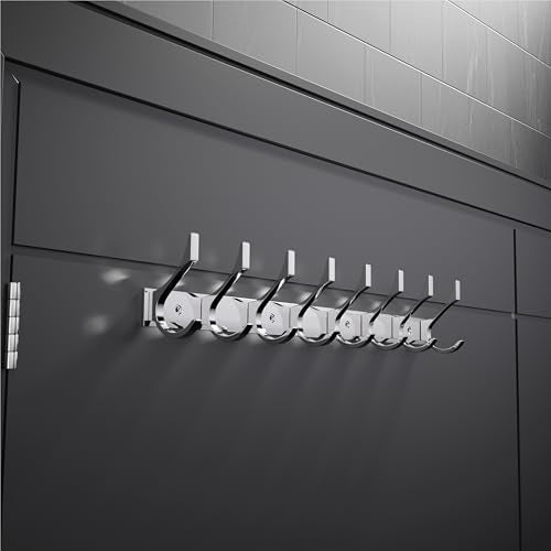 iSTAR Stainless Steel 8 Pin Bathroom Cloth Hooks Hanger Door Bathroom Robe Hooks Rail for Hanging Keys,Clothes,Towel Steel Hook (Silver, Pack of 1) - Image 1