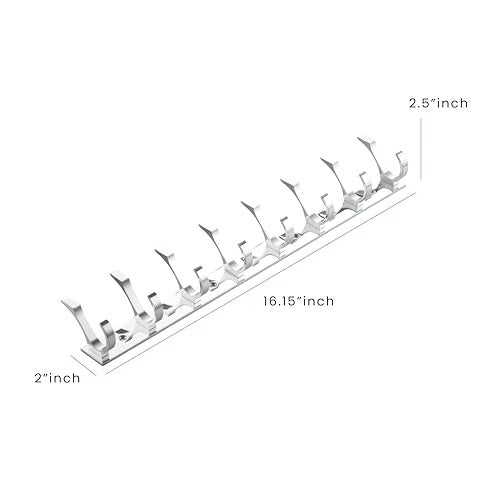 iSTAR Stainless Steel 8 Pin Bathroom Cloth Hooks Hanger Door Bathroom Robe Hooks Rail for Hanging Keys,Clothes,Towel Steel Hook (Silver, Pack of 1) - Image 4
